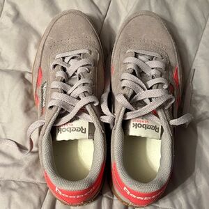Reebok women’s Gray Suede Sneakers with Coral Accents